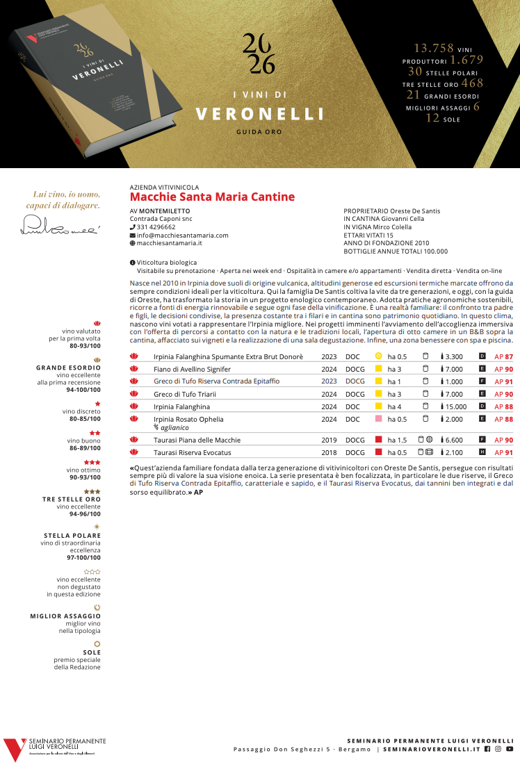 I vini di Veronelli - Guida Oro 2026 -  Cantine Macchie Santa Maria